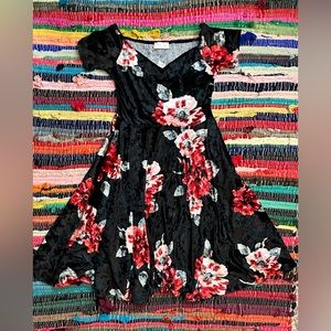 Pink Lily Black and Floral Velvet Dress